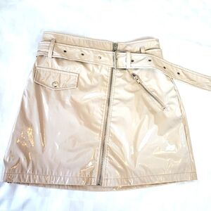 Forever 21 Faux Leather  Wide Belt Cream Color Skirt Size M